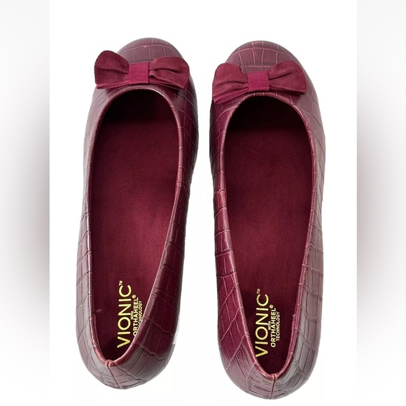 Vionic Orthaheel Lydia Croc Embossed Leather Low Wedge Ballet Flats Shoes Sz 11W - Picture 4 of 15